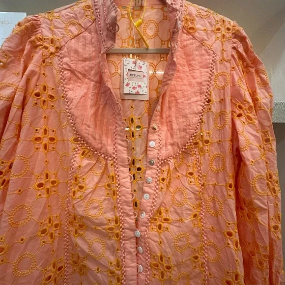 IC COLLECTION Peach and Yellow Embroidered Top - Picture 4 of 8